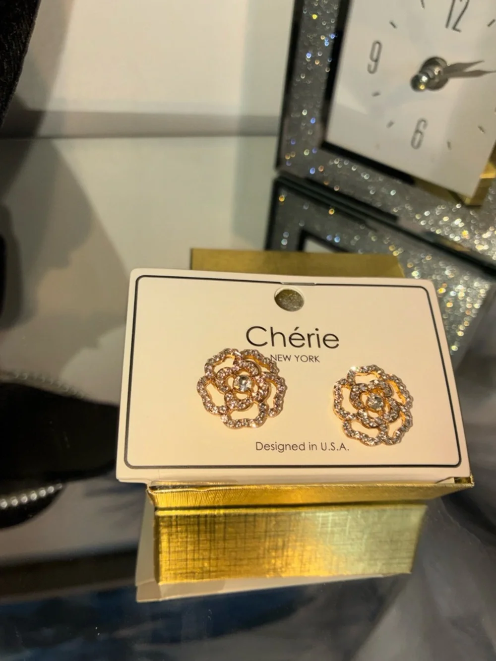 Chérie New York Rose Crystal Stud Earrings - Gold